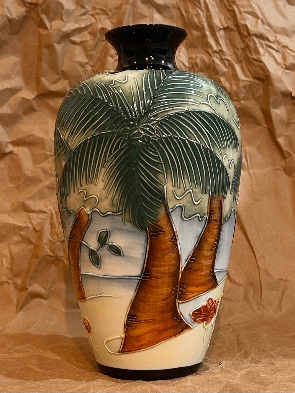 Formalities Baum Bros Embossed 10” Ceramic Vase Bohemian Coastal Cottage Style